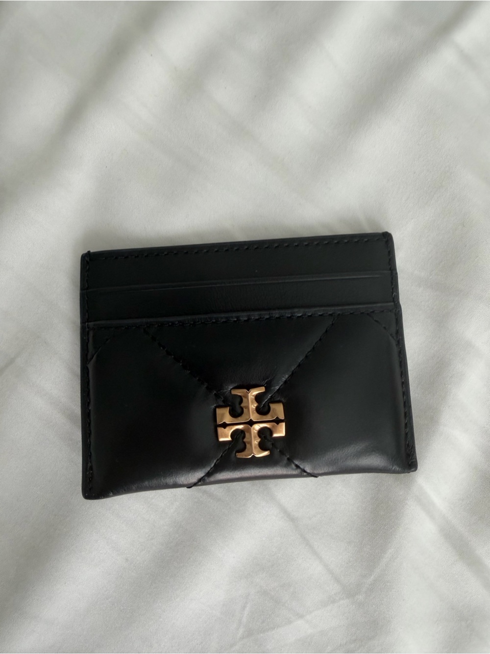Tory Burch Black Leather Card Holder with Gold Logo